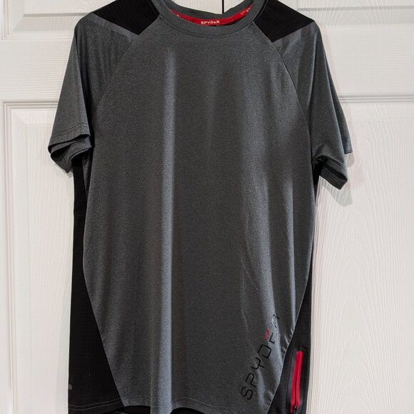 Spyder Active Men's Color Block Sport Top Small, Black Gray with Red Accents - Picture 2 of 11